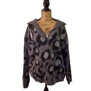RD Style Sweater Gray Black Animal Print Quarter Zip XL